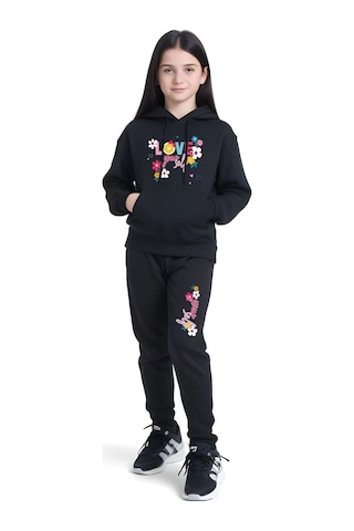 Fyk Kids 3'lü Kız Çocuk Kanguru Cepli Baskı Detaylı Eşofman Takımı Çok Renkli