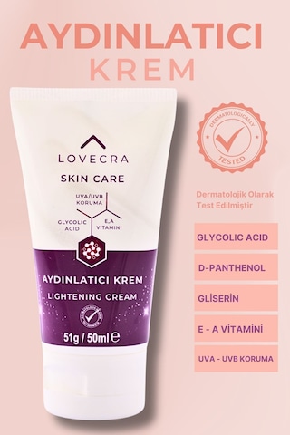 Aydınlatıcı Krem Glycolic Asit E & A Vitamini Aydınlatıcı Beyazlatıcı Uva / Uvb Leke Karşıtı 50ml Beyaz