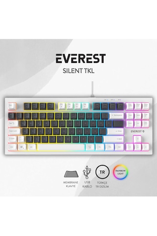 Everest Kb-98 Sılent Tkl Gri Mavi/beyaz Rainbow Q Membrane Klavye