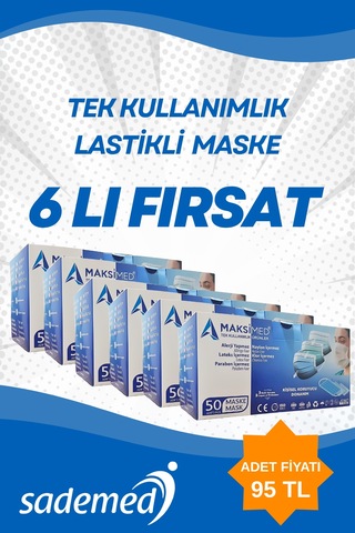 3 Katmanlı Tek Kullanımlık Lastikli Maske 6 Lı