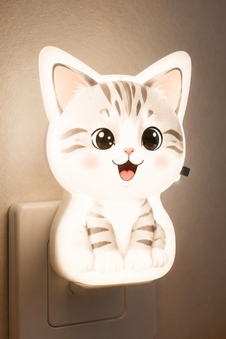 Kedi Gece Lambası On/off Tuşlu Koridor Hol Işığı Uyuma Işığı Beyaz Gc19
