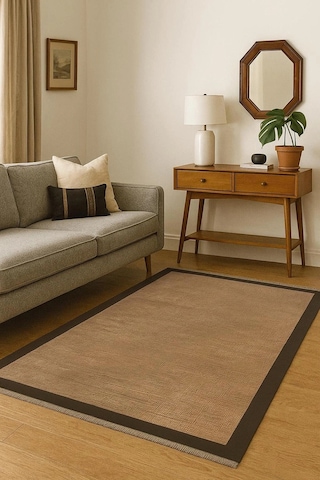 Sisal Görünümlü Yıkanabilir Dekoratif Kilim Kahverengi