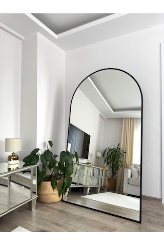 Effe Siyah Metal Çerçeveli 180x100 Cm Ayaklı Oval Boy Aynası