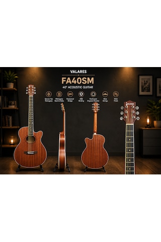 Valares Fa40mg / Fa40sm 40 Akustik Gitar Maun & Ladin Gövde Mat Yüzey Kaliteli Teller Orta Seviye Natural