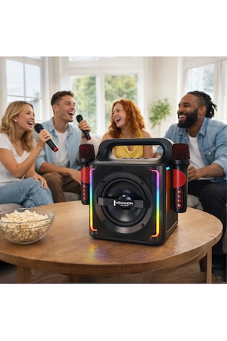 Venandin Stormbox Karaoke Çift Mikrafonlu Speaker Çift Mikrofonlu Taşınabilir Hoparlör