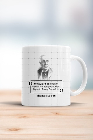 Thomas Edison Esprili Kupa Bardak Beyaz