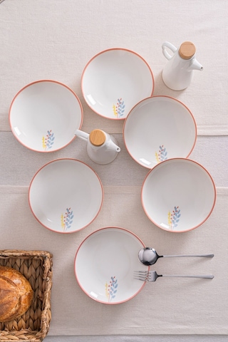 Liora Çiçek Desenli 20 Cm Porselen Yemek Tabağı - 6 Adet Açık