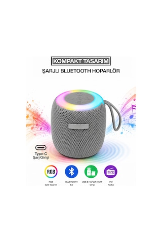 Rgb Işıklı Şarjlı Bluetooth Hoparlör - Type-c - Fm Radyo - Usb - Hafıza Kartı