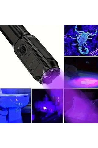 Valkyrie 395nm Uv Mor Işık Şarjlı El Feneri 1200mah Batarya, Type-c Şarj, Hafif Ve Güçlü Tasarım Siyah