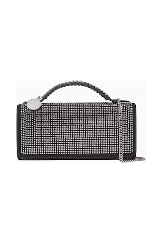 Stella Mccartney Alter Süet Falabella El Çantası, Kristal Işlemeli & Vegan Deri, Şık Tasarım Omuz Çantası Gümüş