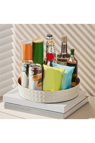 Shineyee Döner Düzgünleştirici Tablo - Multifonksiyonel Ev Organizasyon Aleti, Plastik, Beyaz, 22.5x22.5 Cm - Baharat, Kozmetik, Ofis Malzemeleri İçin Beyaz