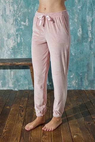 Mihra Kadın Tek Alt Pijama Kadife Kışlık Pembe