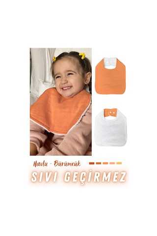 Pamuklu Sıvı Geçirmez Mama Önlüğü Bürümcük-havlu Çift Yönlü K-b Beyaz - Kiremit