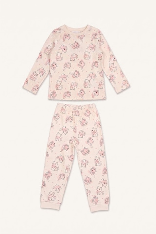 Defacto %100 Pamuk Kedi Baskılı Bisiklet Yaka Uzun Kollu Pijama Üstü Esnek Belli Uzun Pijama Altı 2li Pijama Takımı Kız Bebek I3230a526auer233 Ekru-er233