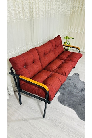 Madame Home Karanfil Balkon, Bahçe, Cafe - Metal Kanepe Koltuk Takımı 3 Lü Bordo