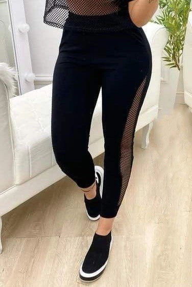 Tua Moda Kadın Yüksek Bel File Detaylı Dar Kesim Viskon Iki Iplik Pantolon Siyah