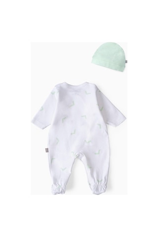 Boumini Bebek Patikli Tulum Şapka Set Beyaz Yeşil-su Yeşili Su Yeşili
