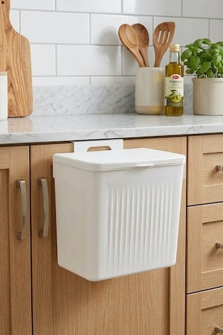 Askılı Ve Yapışkanlı Mutfak Ve Banyo İçin Pratik Çöp Kovası 8lt Beyaz