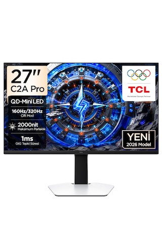 Tcl 27c2a Pro 27 İnç 4k Mini Led Oyuncu Monitörü, Uhd 160 Hz / Fhd 320 Hz, 1 Ms Gtg, Hdr1400, Freesync Premium