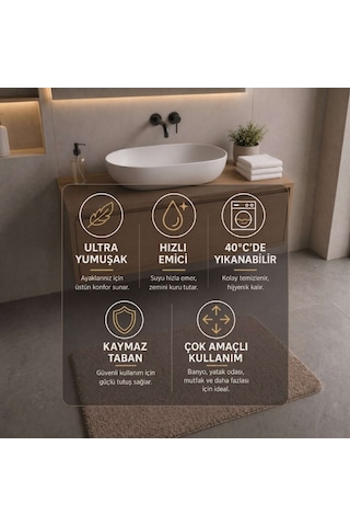 Queen Banyo Paspası 50x80 Cm Bej Kaymaz, Ultra Yumuşak Ve Hızlı Emici