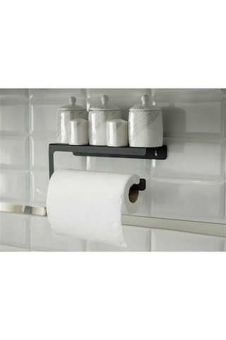 Tasagram Dekoratif Metal Baharatlık Raflı Havluluk Mat Siyah