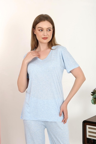 Akbeniz Kadın Kısa Kol Pamuk Penye Pijama Takım Mavi 4213-mavi Mavi