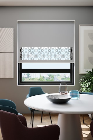 Lazer Kesim Mat Stor Perde, Lazer Kesimli Klasik Serisi, C-111005 Gri Renk Açık Kahverengi