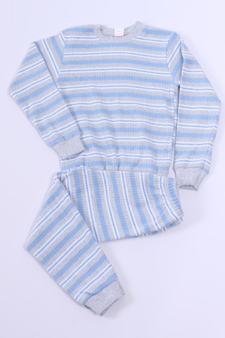 Hçm Erkek Çocuk Pijama Takımı Çizgili Ribanalı A35 Mavı