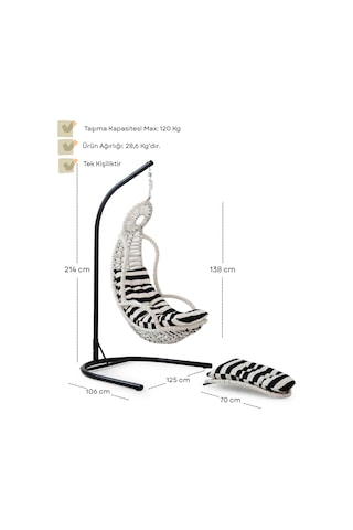 Elit Bahçe Salıncağı - Beyaz Rattan Zebra Minder Beyaz
