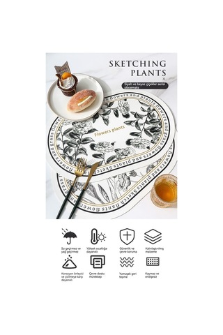 Siyah Beyaz Desen Oval Deri Masa Kase Mat Bardak Altlığı 001 Beyaz