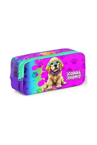 Coral High Mor Pembe Köpek İki Bölmeli Kalem Çantası - Kız Çocuk