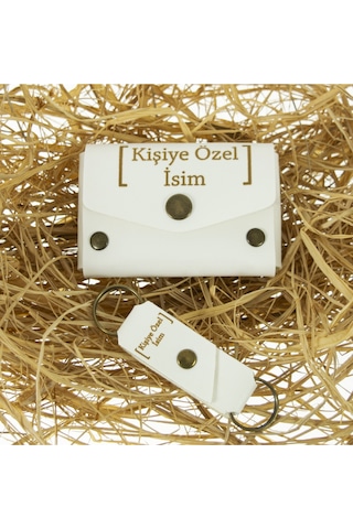 Miaju Beyaz Renk, Sabret, Şükret, Dua Et, Yazılı İsme Özel, Cüzdan Ve Anahtarlık Set, Sevgiliye Hediyelik Beyaz