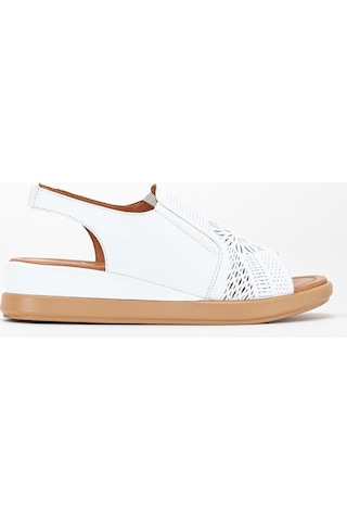 Analin Shoes Kadın Hakiki Deri Lastikli Sandalet Beyaz