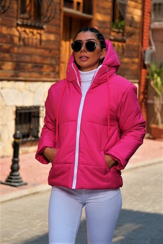 Kadın Fuşya Su Geçirmez Kapüşonlu Şişme Mont