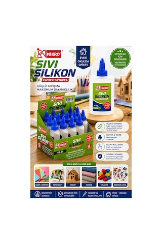 Sıvı Silikon Yapıştırıcı 50 Ml 3 Adet Mikro Silikon Yapıştırıcı Sıvı 50 Gr Plastik Cam Mermer Kağıt Karton Tahta Köpük