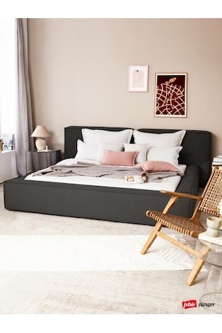 Most Mollior Bazalı Karyola Koyu Antrasit Keten Kumaş 160x200 Cm. Yatak İçindir