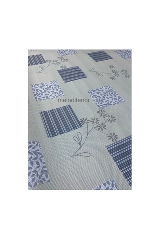 Kaydırmaz Taban Krem Gri Kareli Çiçek Desen Pvc Dikdörtgen Muşamba Masa Örtüsü 122x155 Cm Bej