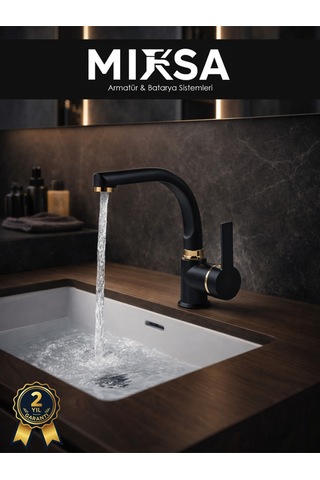 Lüx Siyah-gold Armut Balıksırtı Borulu Banyo Lavabo Bataryası, Musluğu, Çeşmesi Çift Su Girişli