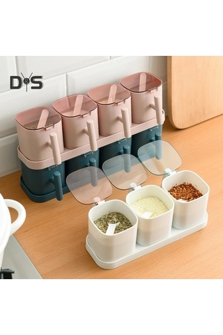 Createtech Malzeme: Mavi, Model: Sw Çeşni Kavanozları, Tuz Ve Baharat Kapları, Baharat Saklama Kutuları, Kaşıklı Set C Mavi