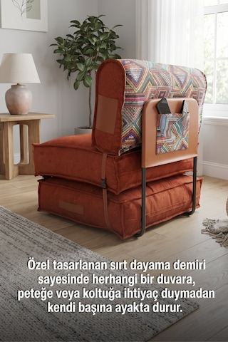 Reyo Pufymax Comfy Plus Koltuk Minder Modüler Yer Koltuğu Sırt Destekli Berjer 75x75x85cm Yıkanabilir Fermuarlı Kiremit