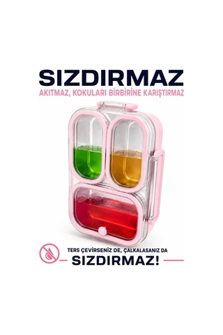 Valkyrie 304 Paslanmaz Çelik 3 Bölmeli Pembe Lunch Box Termal Çantalı Sızdırmaz Kapaklı Beslenme Kabı,