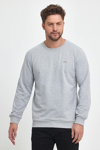 Erkek Gri Bisiklet Yaka Nakış Detaylı Regular Fit Sweatshirt Grı