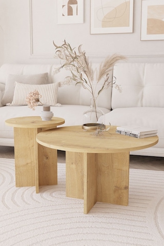 2 Li Orta Sehpa Seti, İskandinav Stil, Bohem, 72 Cm, 40 Cm - Safir Meşe