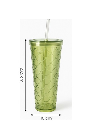 Sparkle Pipetli Renkli Bardak 750 Ml Kapaklı Sunum Bardağı ,meşrubat Bardağı Yeşil
