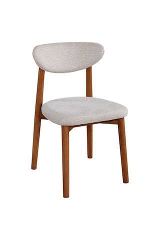 Ganni Home Alfa Sandalye 2 Li Set Krem Ceviz Gürgen İskeletli, Kolay Silinebilir Kumaşlı Modern Yemek Sandalyesi Krem - Ceviz