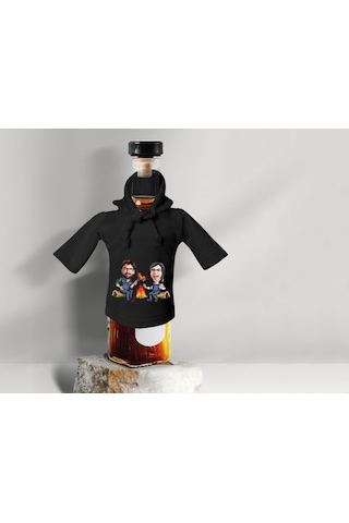 Bk Gift Kişiye Özel Sevgililer Karikatürlü Mini Siyah İçki Şişesi Tişörtü , Ev Bar Dekoru, Viski, Şarap, Votka, Rakı Şişesi Tişörtü, Ev Barı-32