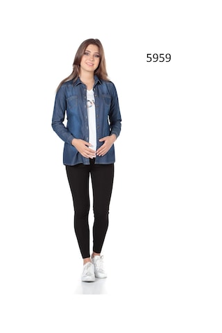 Busa Hamile Kot Gömlek Düz Model Mavi Mavi