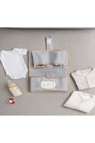 Bebek Alt Açma Bakım Çantası Çok Gözlü Islak Mendil Bez Düzenleme Organizeri Gri