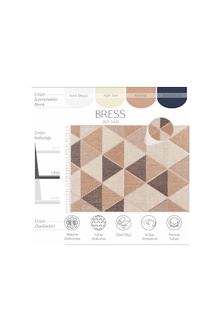 Cool Halı Bress 1405 Sarı Hav Toz Vermez Hasır Dokulu Salon Mutfak Antre Bukle Örgü Modern Desen Halı