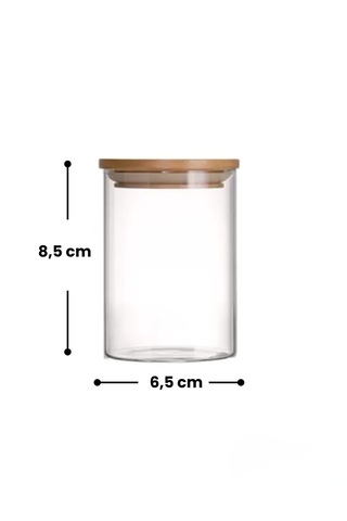 12 Adet Vakumlu Bambu Kapaklı Borosilikat Baharatlık, Saklama Kabı, Çerezlik 200 Ml Şeffaf Cam